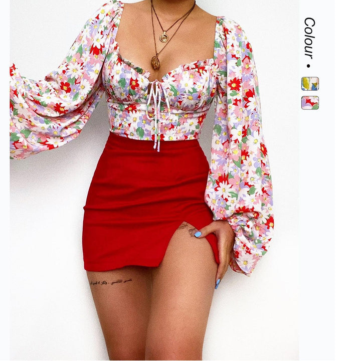 Women's blouse with puff sleeves and floral pattern Lune London