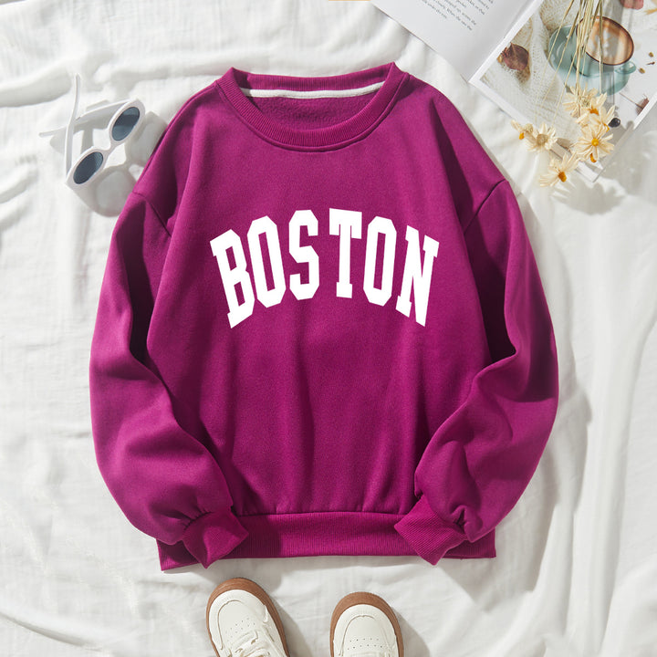 Women casual sweatshirt with Boston print Lisslune