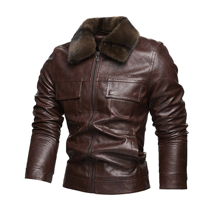 Men's Casual Synthetic Leather Jacket with Padded Collar Lisslune