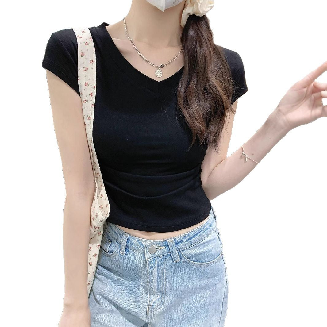 Women's Cropped T-Shirt with V-Neck and Fitted Cut