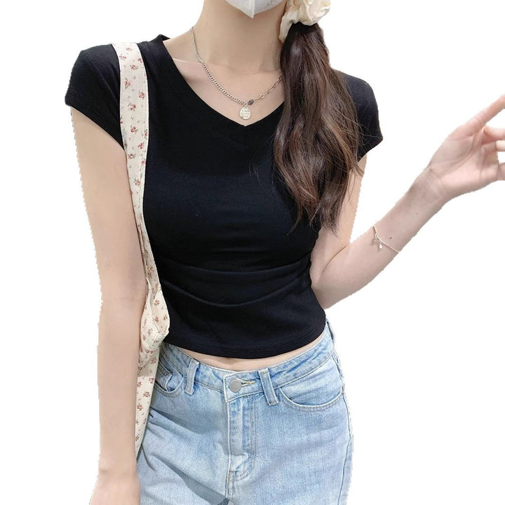 Women's Cropped T-Shirt with V-Neck and Fitted Cut