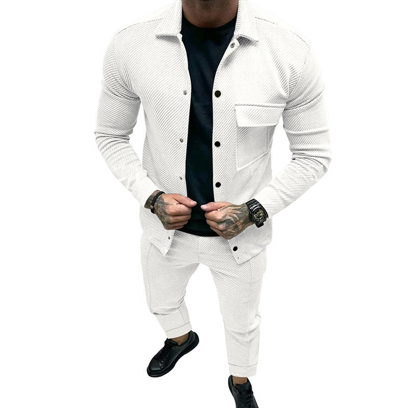Men's fashionable leisure set with textured top and elastic pants Lisslune