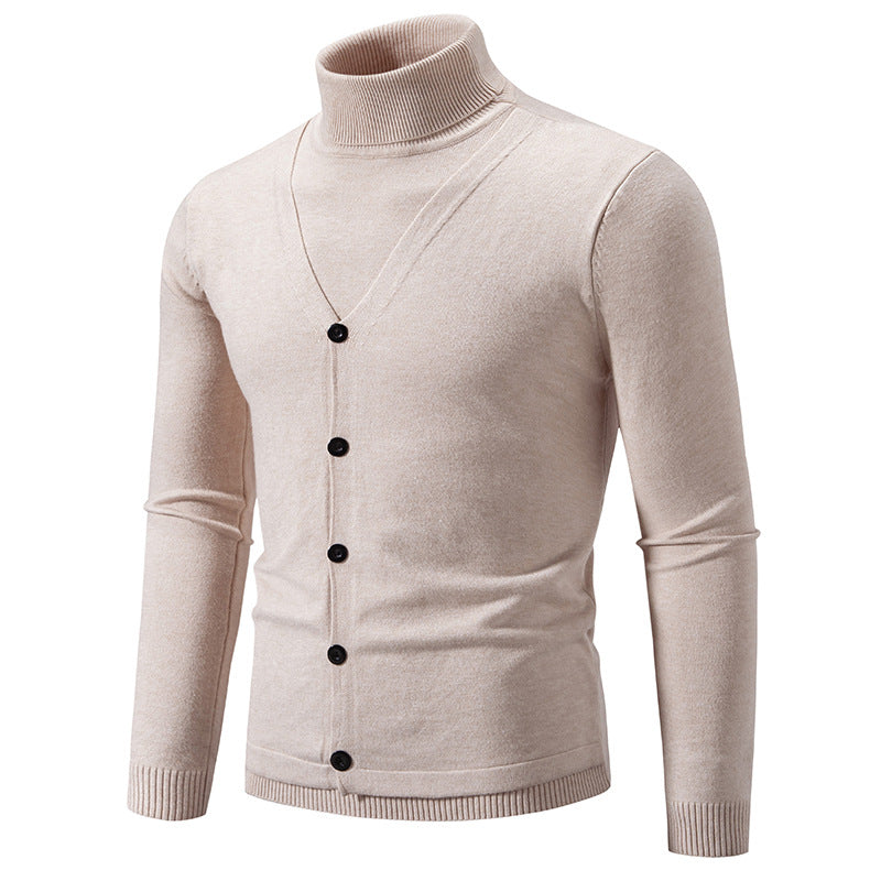 Men's elegant turtleneck sweater with buttoned front details and fine knit texture Lisslune