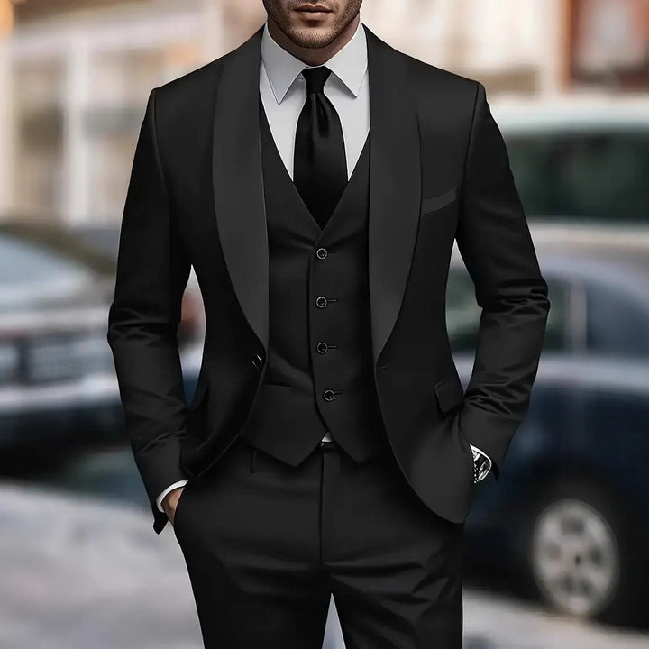 Men's elegant three-piece suit set with satin vest Lisslune