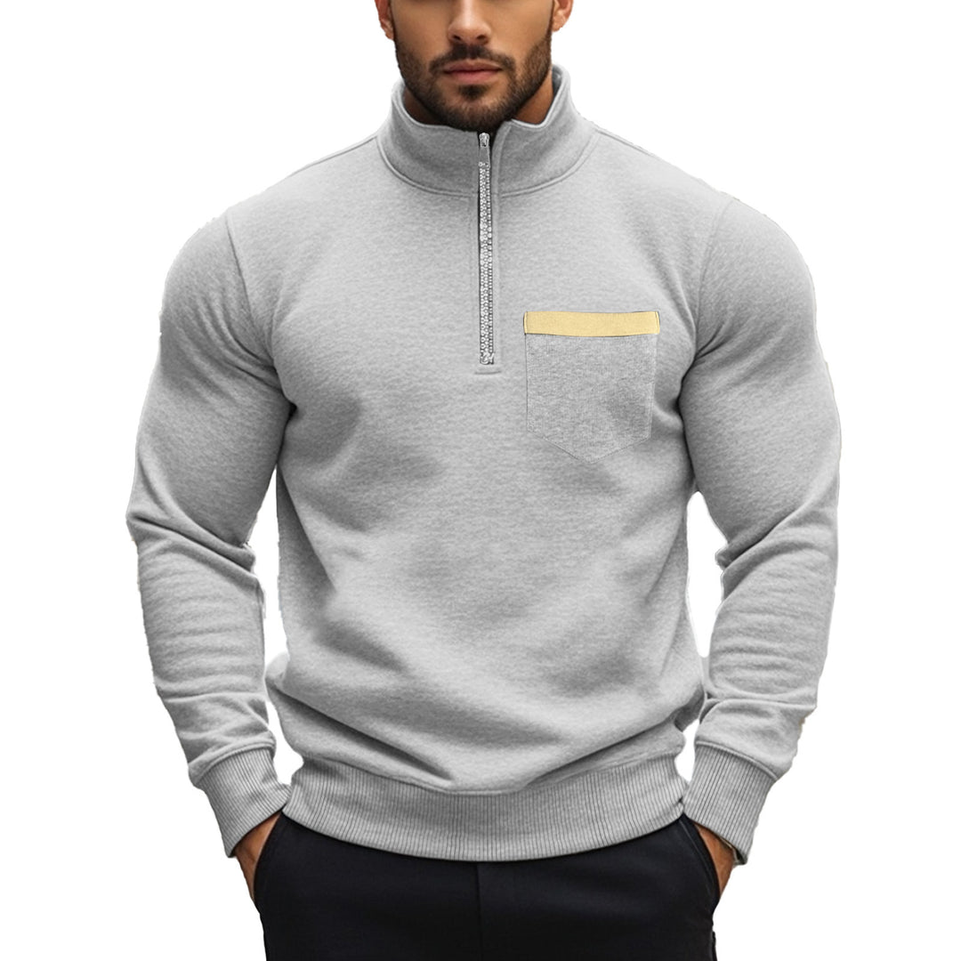 Men's sporty pullover with half zipper and contrast chest pocket Lisslune