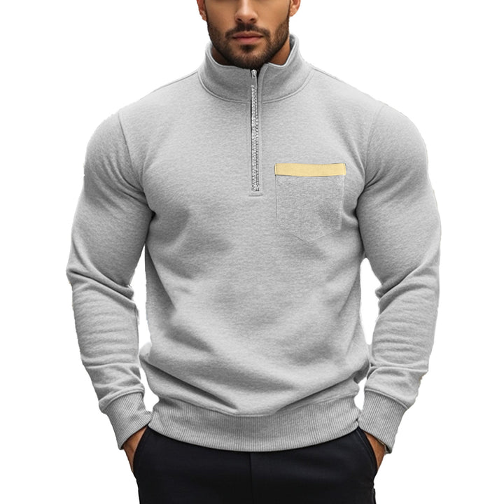 Men's sporty pullover with half zipper and contrast chest pocket Lisslune