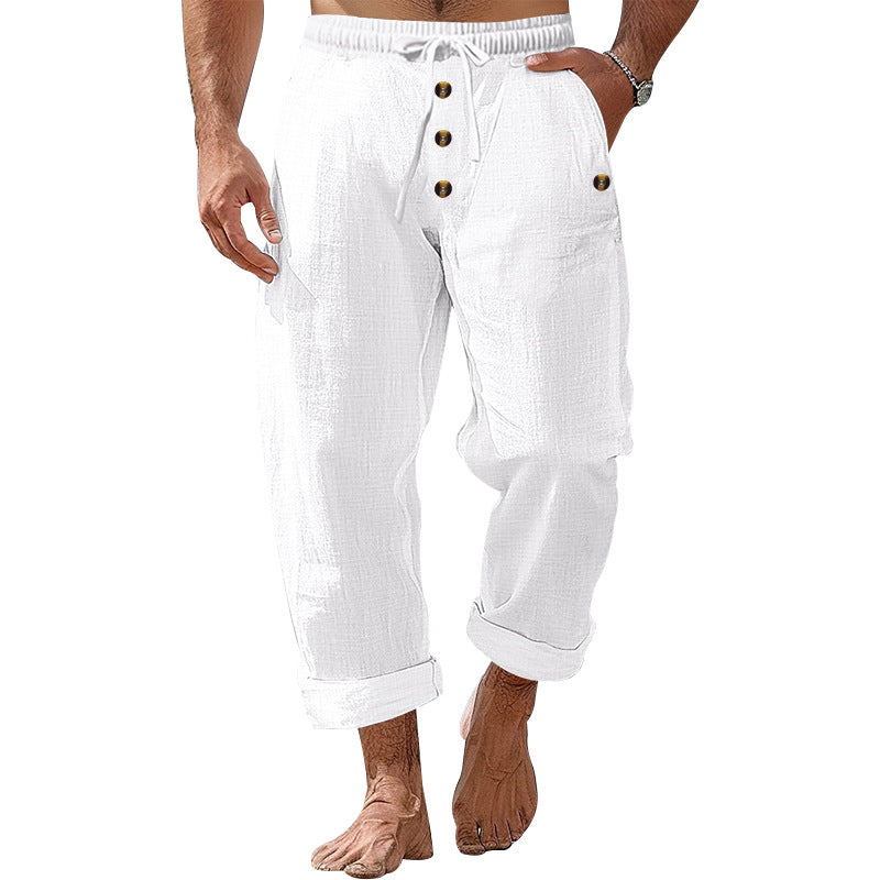 Men's casual linen pants with elastic waistband and practical pockets Lisslune