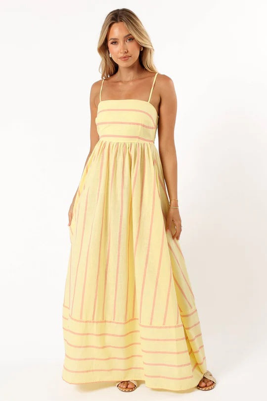 Women’s maxi dress with narrow spaghetti straps and elegant horizontal stripes Lune London