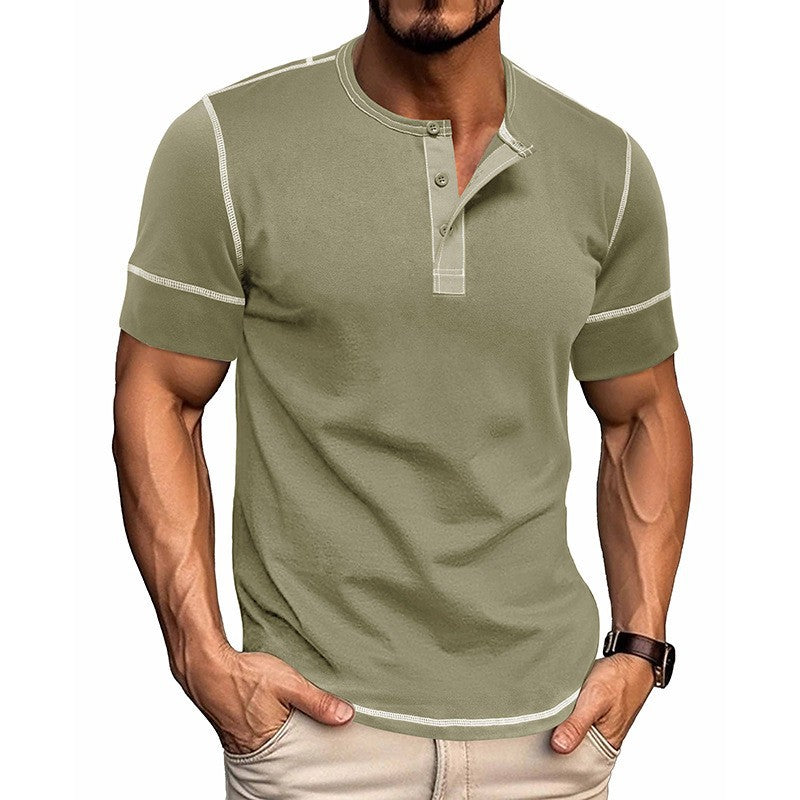 Men's short-sleeve shirt with modern Henley collar and stylish contrast stitching Lisslune