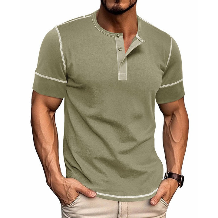Men's short-sleeve shirt with modern Henley collar and stylish contrast stitching Lisslune