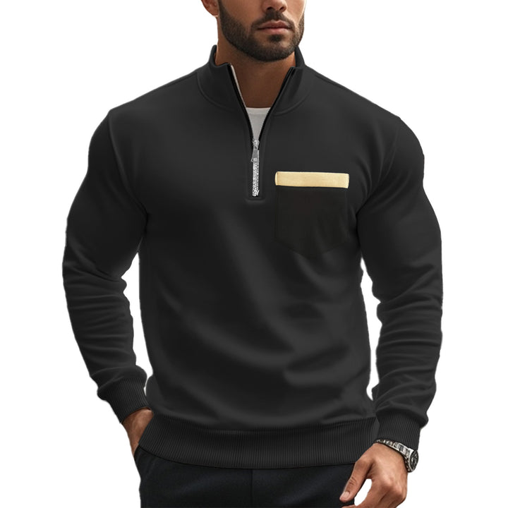 Men's sporty pullover with half zipper and contrast chest pocket Lisslune