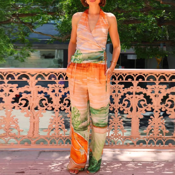 Women's wrap jumpsuit with floral design and elastic waistband Lisslune