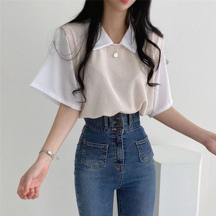 Women's shirt with fashionable layering effect and comfortable oversized cut