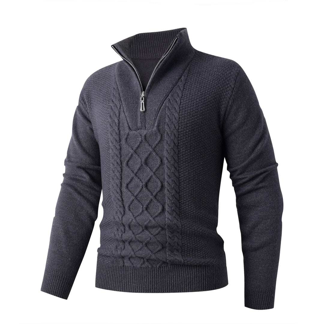 Men's chunky knit sweater with modern stand-up collar and functional zipper Lisslune