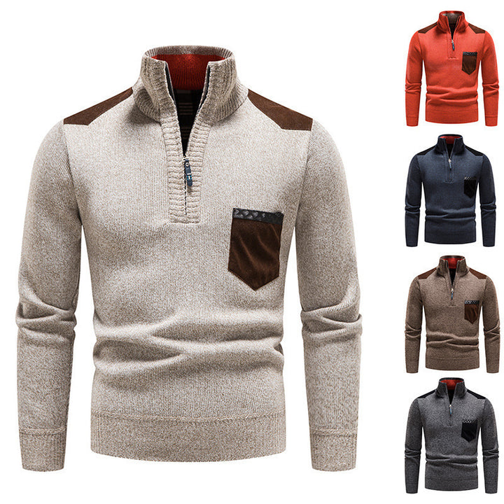 Men's elegant pullover with half-high collar and fine contrast details Lisslune