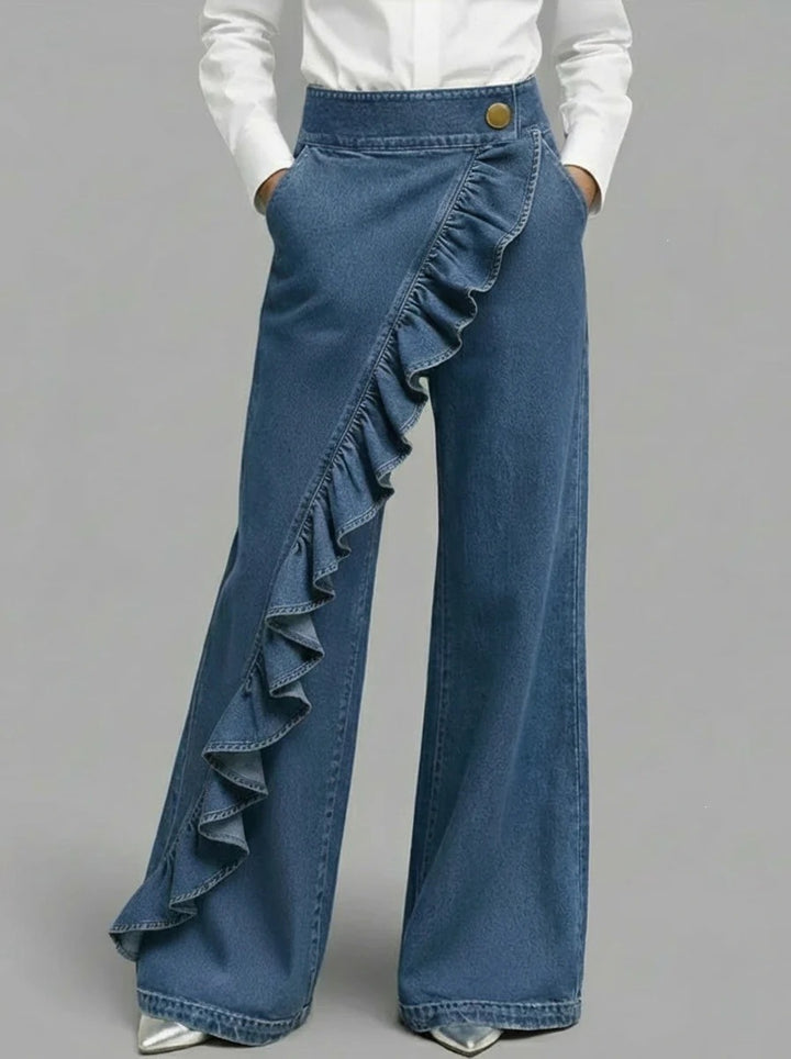 Women's Wide Jeans with Ruffle Detail Lisslune