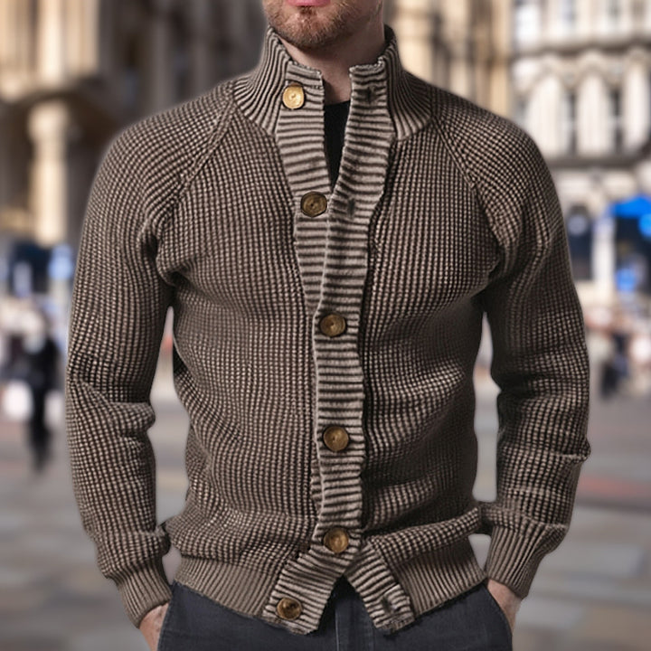 Men's cardigan with modern waffle pattern and comfortable stand-up collar Lisslune