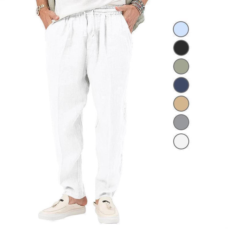 Men's Loose Linen Pants with Elastic Waistband Lisslune