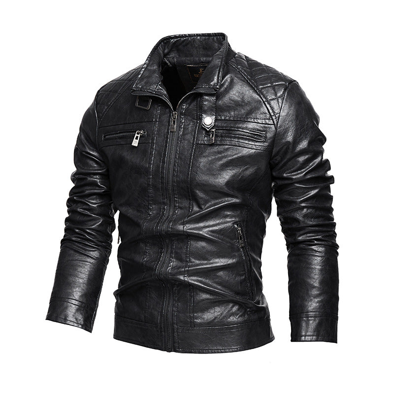 Men's Vintage-Style Synthetic Leather Jacket with Practical Zipper Pockets Lisslune