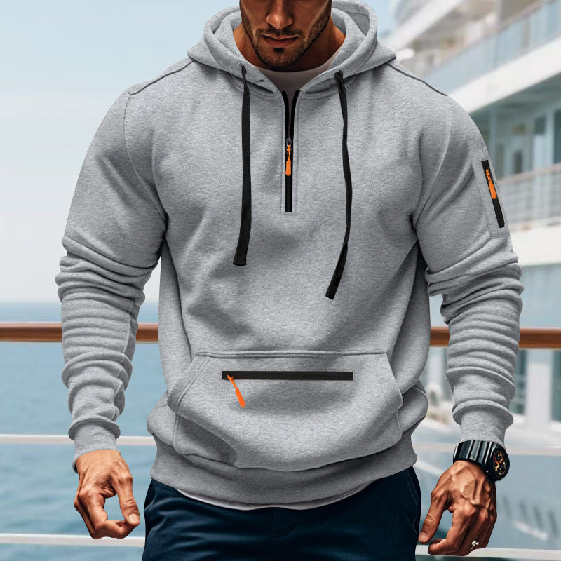 Men's sporty hoodie with practical two-way zipper and side pockets Lisslune