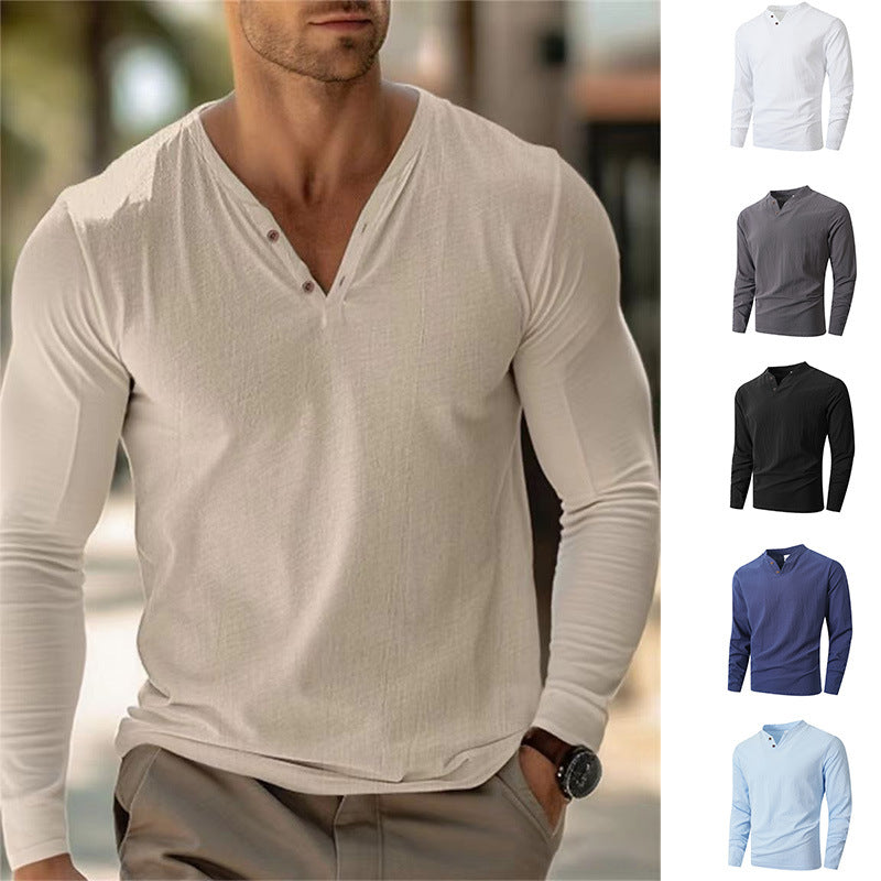 Men's Long Sleeve Shirt with Fashionable Henley Neckline Lisslune