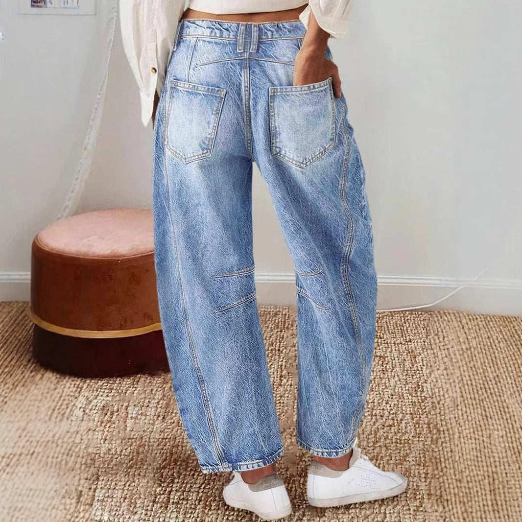 Women's wide-cut denim jeans with a high waist and modern design details Lisslune