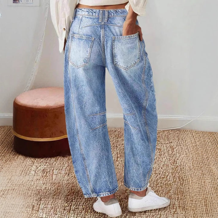 Women's wide-cut denim jeans with a high waist and modern design details Lisslune
