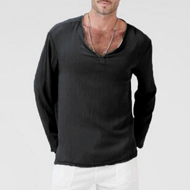 Men's long sleeve shirt with V-neck and casual fit Lisslune