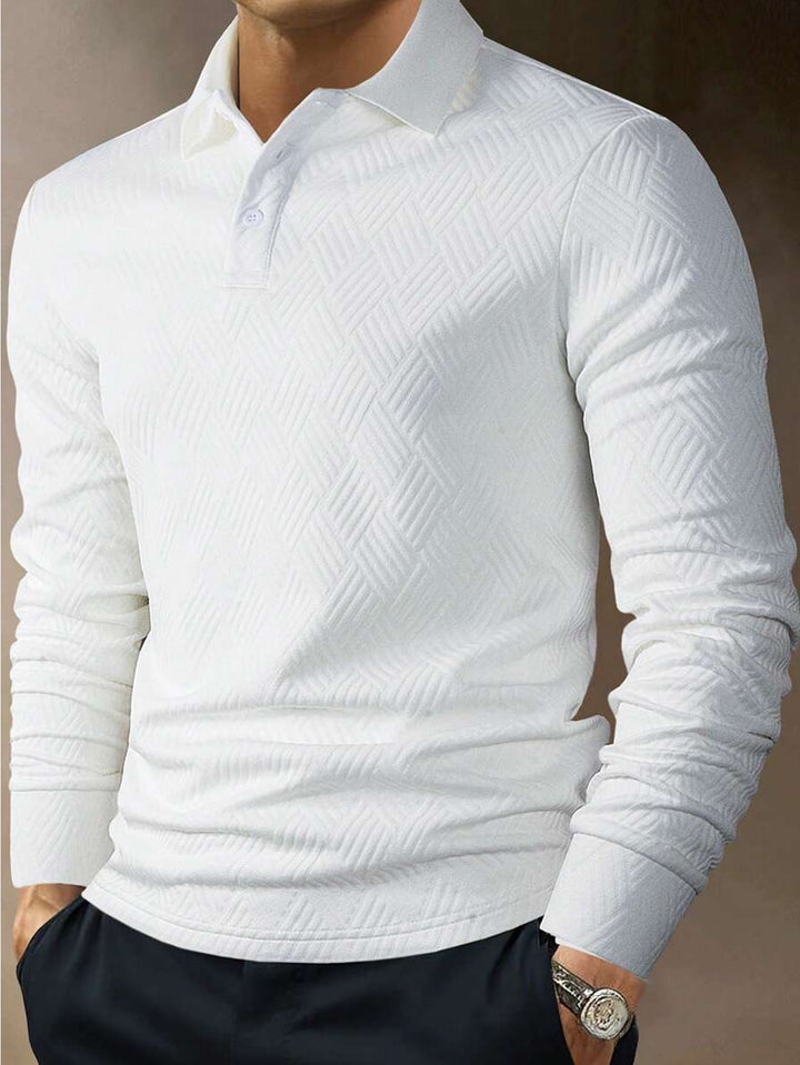 Men's Long Sleeve Polo Shirt with Textured Design Lisslune