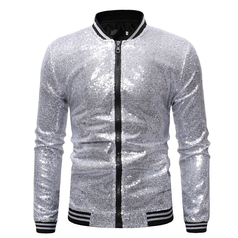 Men's Glittering Sports Jacket with Zipper and Elastic Cuffs Lisslune