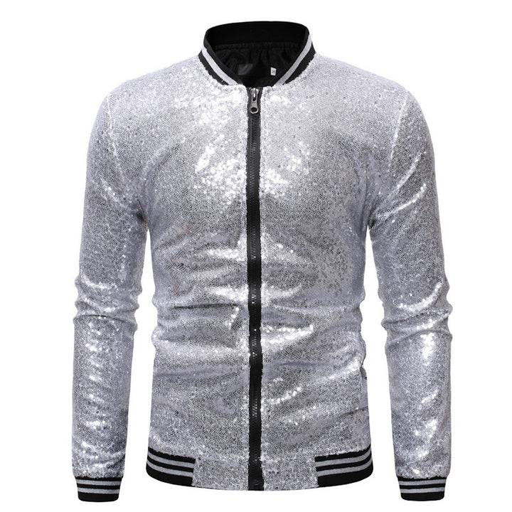 Men's Glittering Sports Jacket with Zipper and Elastic Cuffs Lisslune