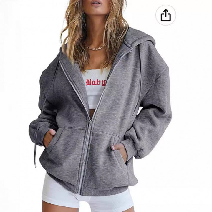 Women Oversize Hoodie Jacket with High Collar Lisslune