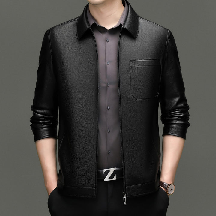 Men's synthetic leather jacket with modern cut and practical pockets Lisslune