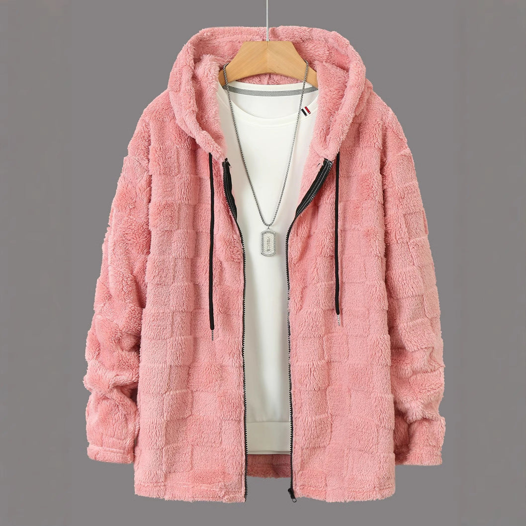 Men's cozy fleece jacket with hood and pockets Lisslune