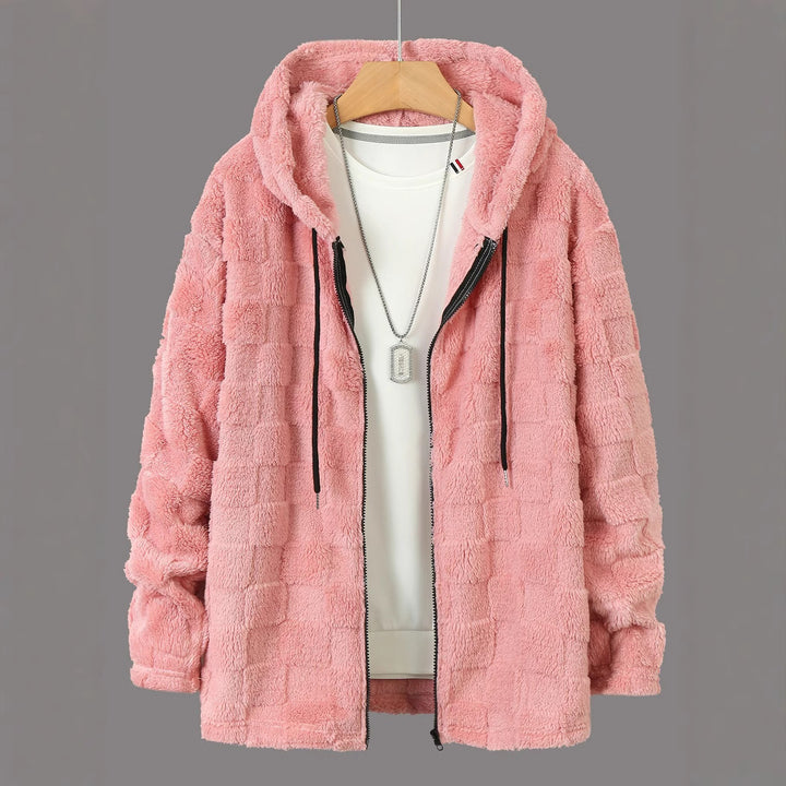 Men's cozy fleece jacket with hood and pockets Lisslune