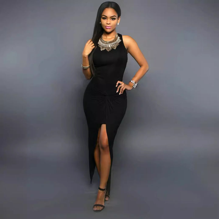 Ladies Elegant Wrap Dress with Exciting Slit and Sophisticated Gathering
