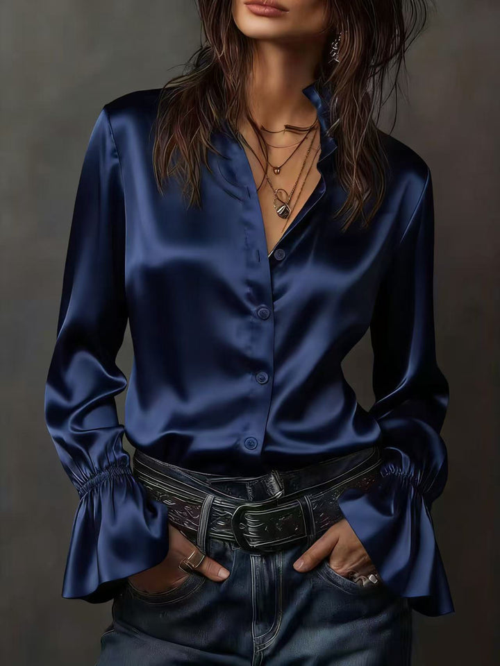 Damen Elegante Seidenbluse mit Raffungen an den Ärmeln Lisslune