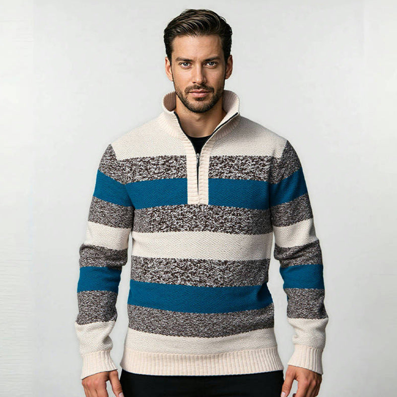 Men's fashionable stand-up collar sweater with decorative stripes Lisslune