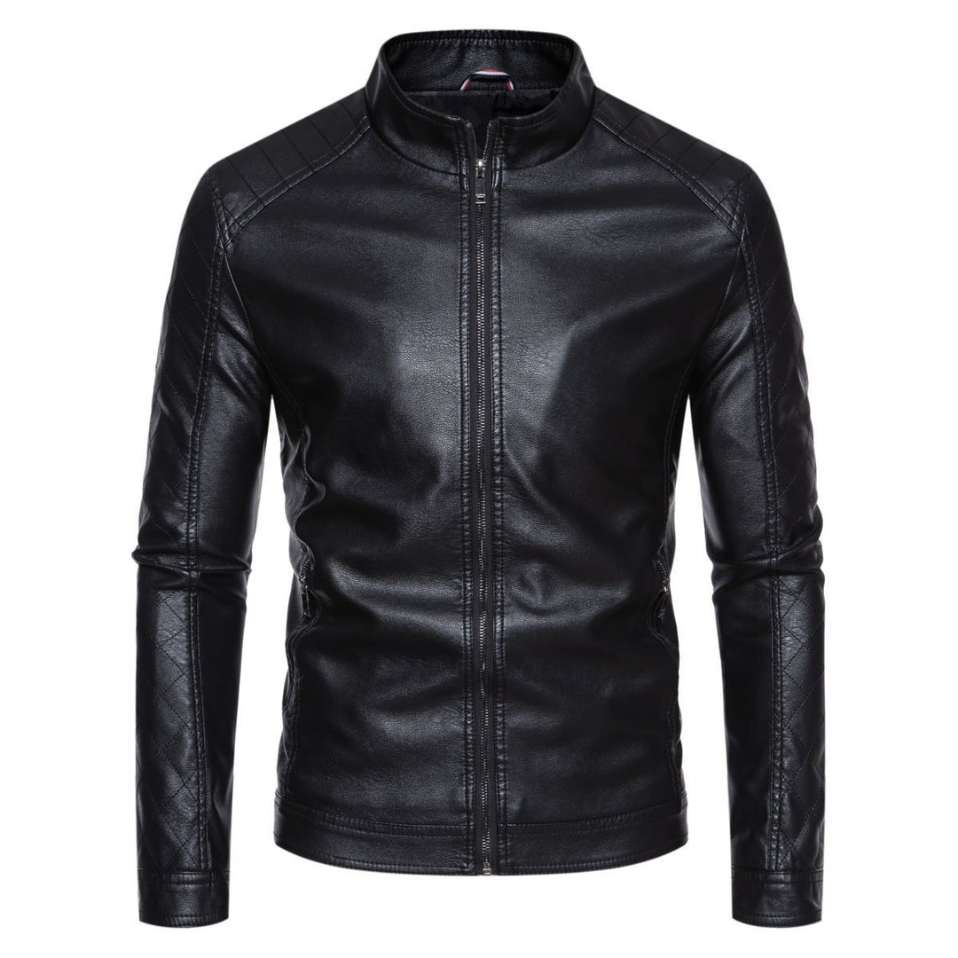 Men's leather jacket with modern stand-up collar and stylish quilted pattern Lisslune