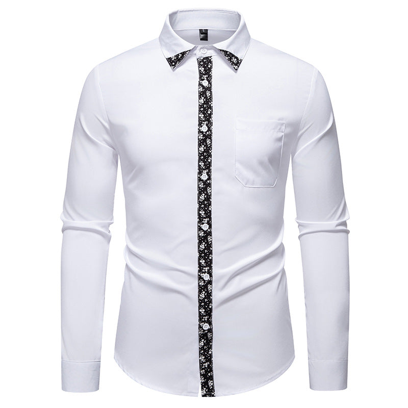 Men's Long Sleeve Shirt with Floral Accent Lisslune