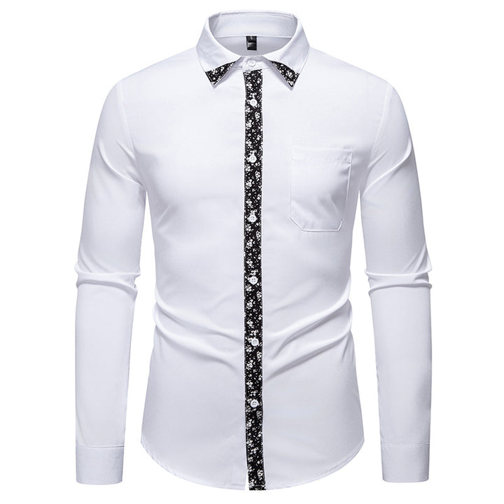 Men's Long Sleeve Shirt with Floral Accent Lisslune