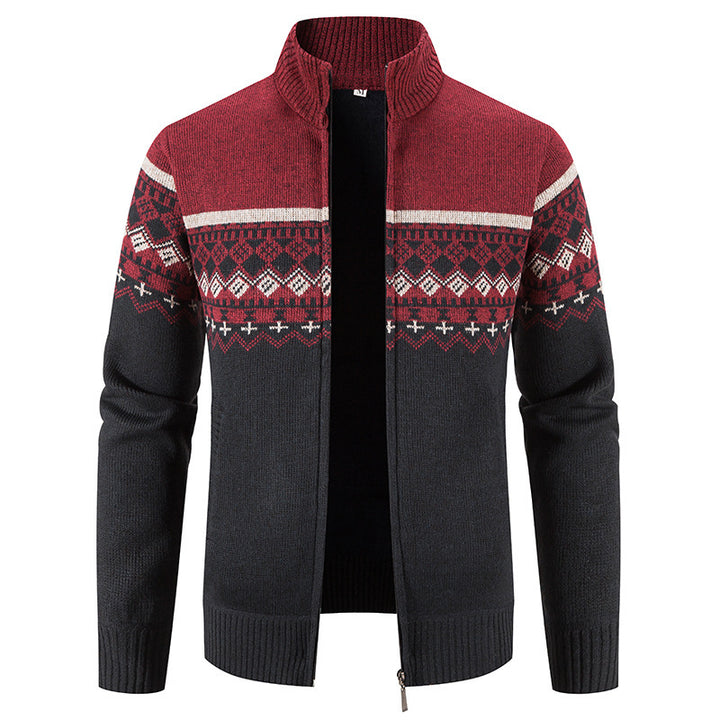 Men's cardigan with modern Norwegian pattern and stand-up collar Lisslune