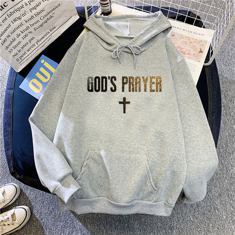 Women's hooded sweatshirt with unique lettering and cross design Lisslune