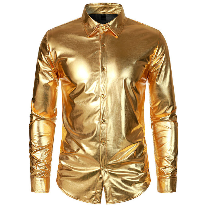 Men's Elegant and Shiny Long Sleeve Shirt with Innovative Texture Lisslune