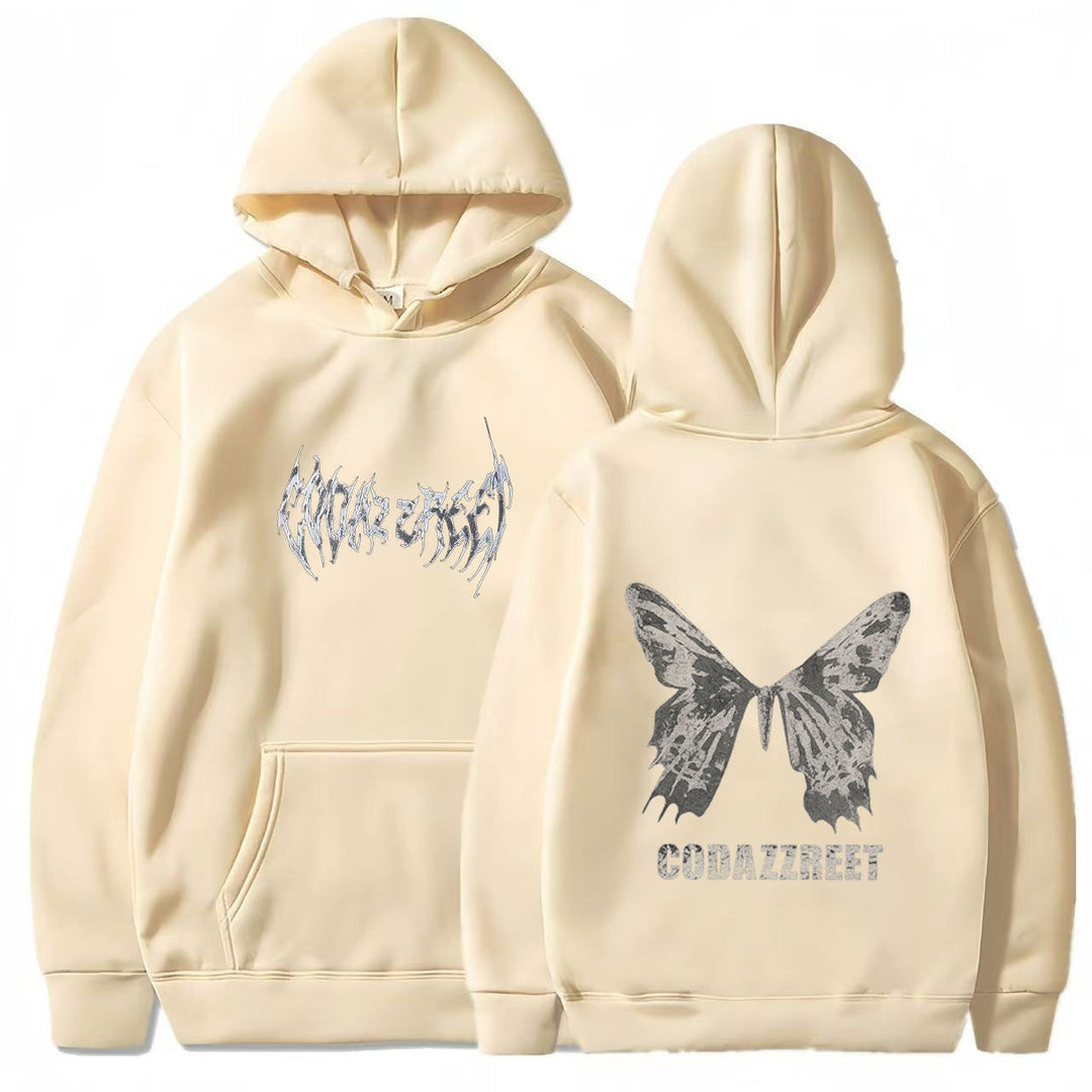 Women's hoodie with eye-catching butterfly design and artistic lettering Lisslune