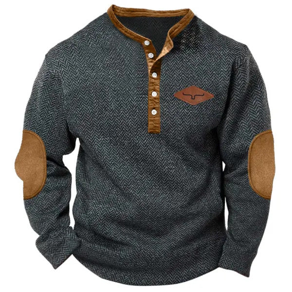 Men's stylish sweater with contrast collar and elbow patches Lisslune
