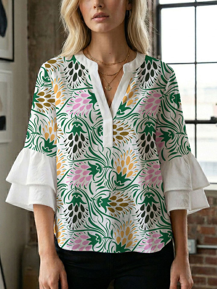 Women's blouse shirt with voluminous sleeves and creative print design Lisslune