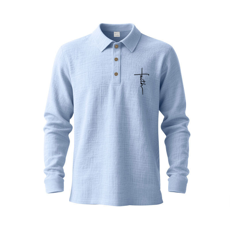 Men's long-sleeve polo shirt with textured fabric and stylish button placket Lisslune