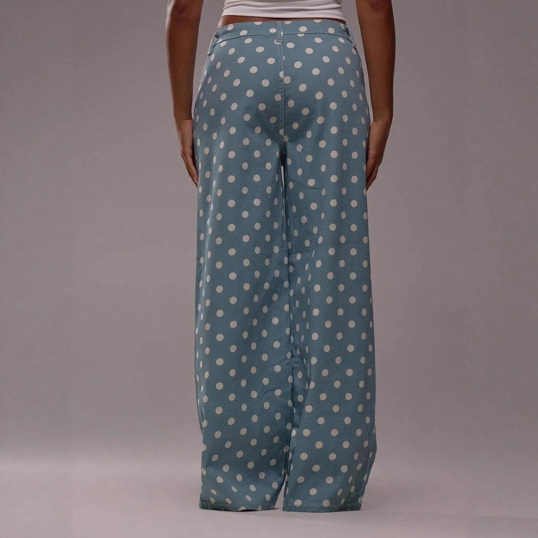 Damen weite Polka-Dot Palazzo-Hosen mit high-waist Schnitt Lisslune