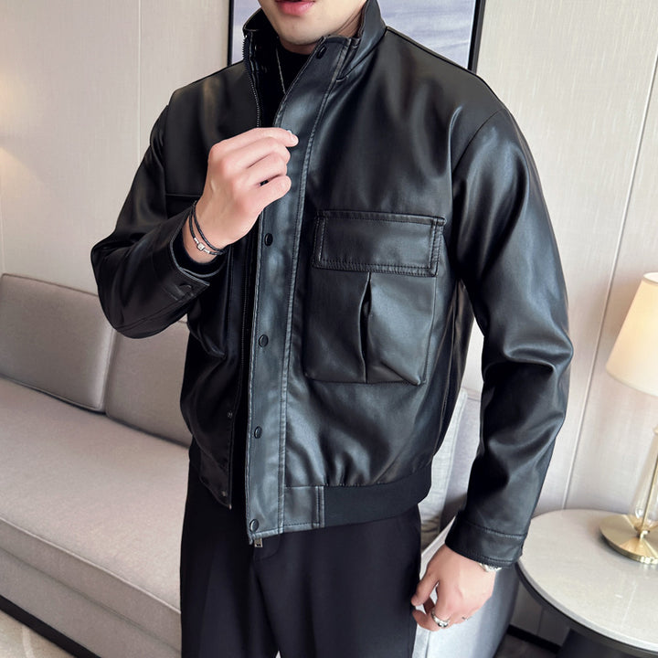 Men's elegant synthetic leather jacket with practical pockets Lisslune
